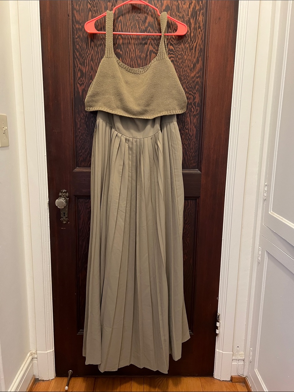 Olive Green Maxi dress with Knit Overlay